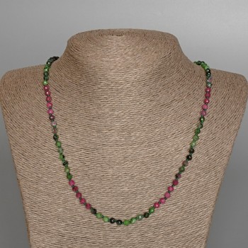 Collier en zoïsite naturel, perles facettées, diamètre 4 mm ±, longueur 51 cm ±