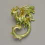 Broche-pendentif Dragon émail vert salade mat métal doré 42×58 mm