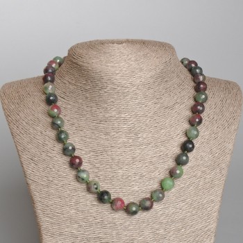 Collier en zoïsite naturel, perles facettées, diamètre 10 mm ±, longueur 48 cm ±