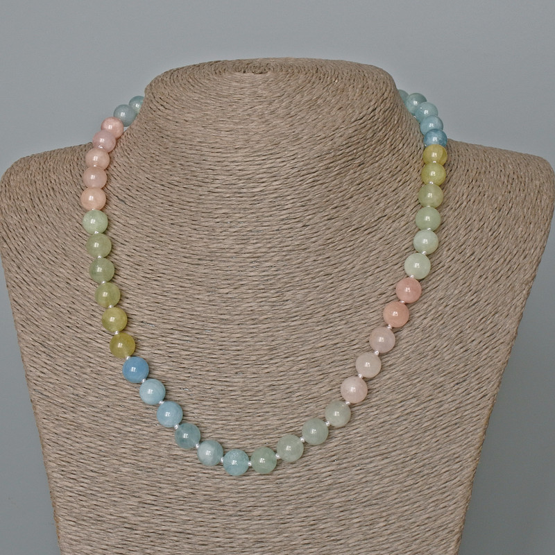 Collier en morganite naturel, billes lisses