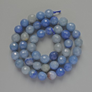 Perles d'aventurine bleue, pierre naturelle, rondes facettées, diamètre 8 mm, longueur environ 37 cm, montées sur fil