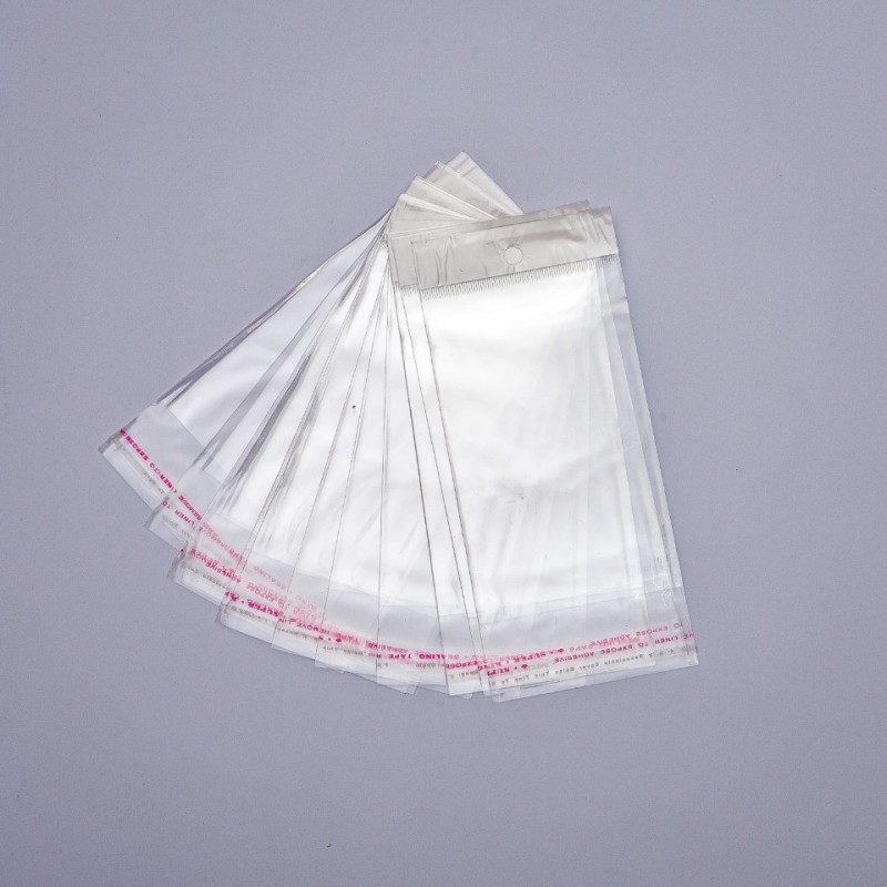 Sachet d'emballage auto-adhésif transparent 7,5 × 18 cm, 100 pièces