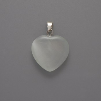 Pendentif Cœur œil de chat blanc, diamètre 20×20×5 mm ±, longueur 26 mm ±