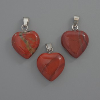 Pendentif Cœur en jaspe rouge, diamètre 15 × 15 × 6 mm, longueur 23 mm ±