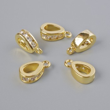 Base de pendentif avec strass blancs, couleur dorée du métal, diamètre 11×3 mm ± 1 pièce