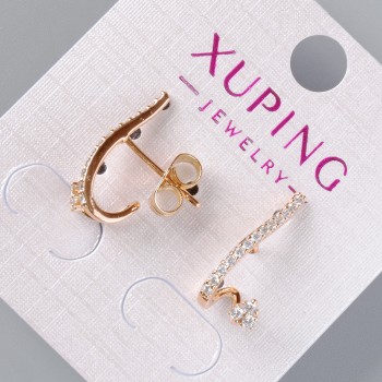 Boucles d'oreilles à clous Xuping avec strass blancs, diamètre 18 mm, 5 × 9 mm ±, doré 18K