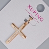 Pendentif « Croix » Xuping avec strass blancs, diamètre 27 × 18 mm (+/-), longueur 32 mm (+/-), dorure 18K