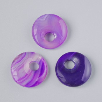 Pendentif en forme de beignet (bagel) en agate violette, pierre naturelle, diamètre 18×5 mm ±, diamètre du trou 5 mm ±