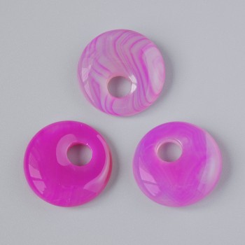 Pendentif en forme de beignet (donut) en agate rose framboise, pierre naturelle, diamètre 18x5 mm ±, diamètre du trou 5 mm ±