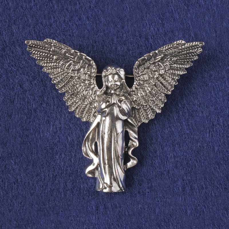 Broche-pendentif Ange en métal argenté 43×50 mm+