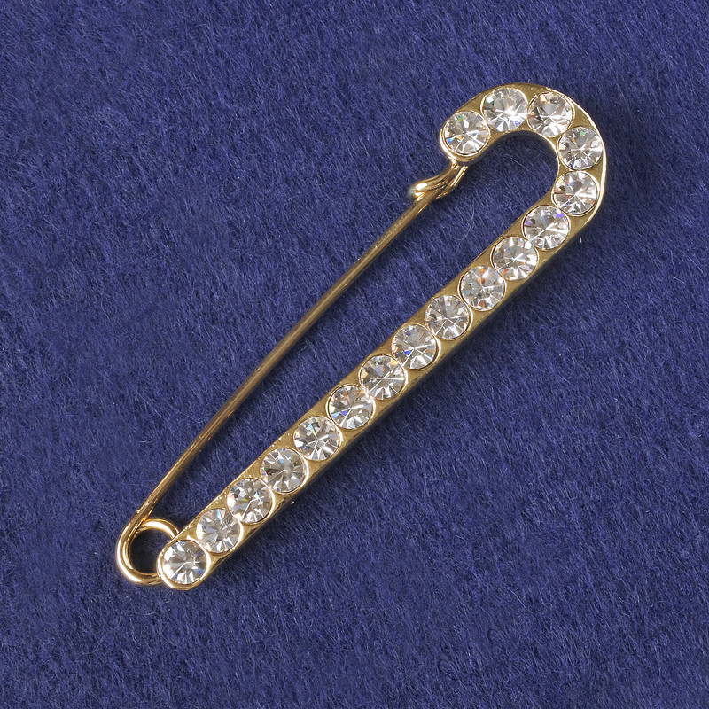 Broche-épingle à cristaux blancs, métal doré 72×20 mm+
