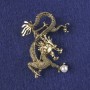 Broche-pendentif Dragon avec perle blanche, métal doré 53×43 mm +