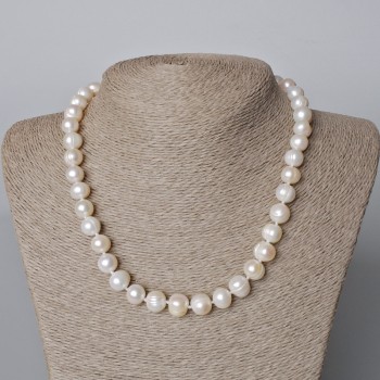 Collier de perles d'eau douce à relief, diamètre 11 × 9 mm, longueur 45–46 cm