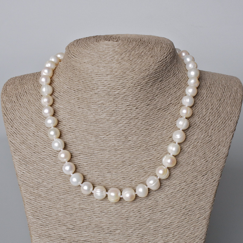 Collier de perles d'eau douce à relief, diamètre 11 × 9 mm, longueur 45–46 cm