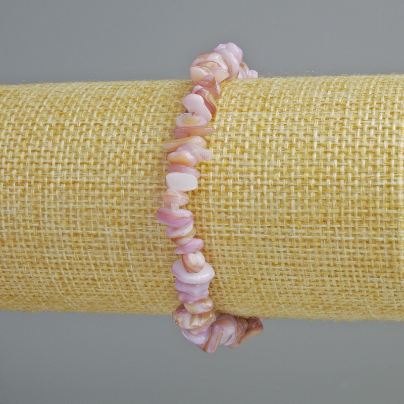 Bracelet en nacre lilas, éclats, diamètre 7 × 2 mm, longueur 18 cm ± (élastique)