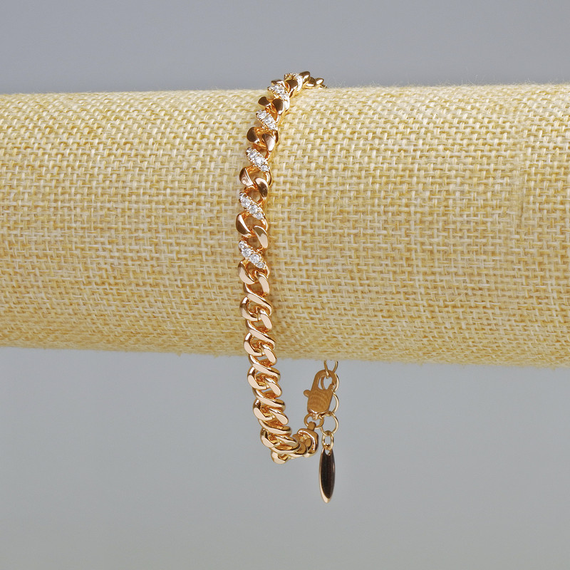 Bracelet Xuping plaqué or 18K avec strass blancs, épaisseur 6 mm, longueur réglable 17-21 cm