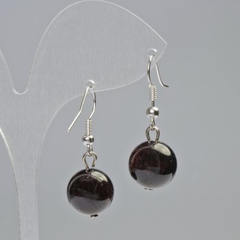 Boucles d'oreilles en grenat naturel, boules lisses, diamètre 12,5 mm ±, longueur 33 mm ±