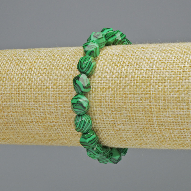 Bracelet malachite multifacette, diamètre 8,5×10 mm ± (élastique), longueur 18 cm+