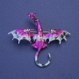 Broche-pendentif Dragon émail couleur framboise-gris avec strass 50x57 mm +
