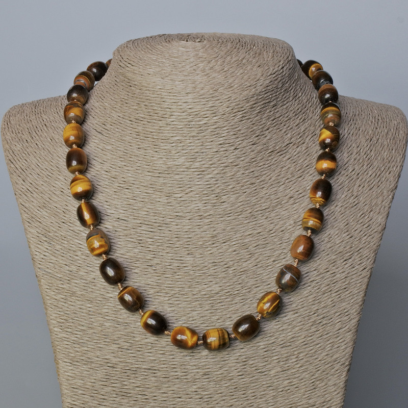 Collier barillet en œil-de-tigre, 50 cm