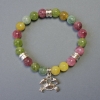 Bracelet tourmaline, pierre naturelle, boule lisse, diamètre 8,5 mm ± avec inserts métalliques, longueur 18 cm ± élastique