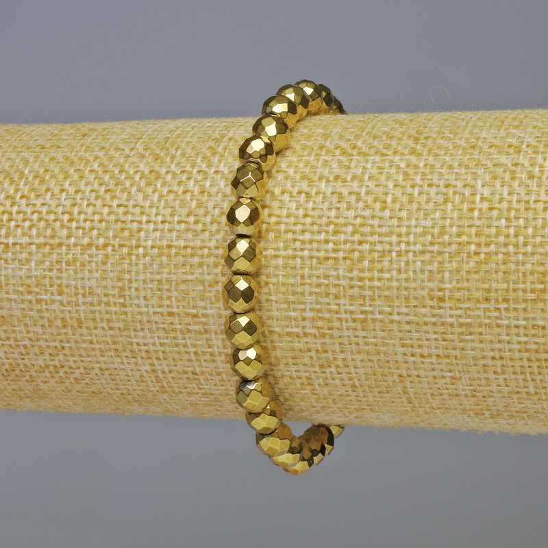 Bracelet en hématite facettée couleur dorée, diamètre 6 mm, longueur 18 cm, élastique