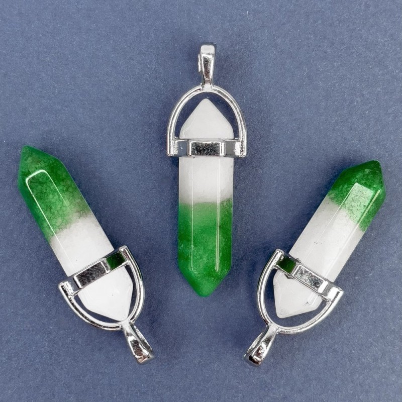 Pendentif hexagonal en quartz vert teinté 41×8 mm+