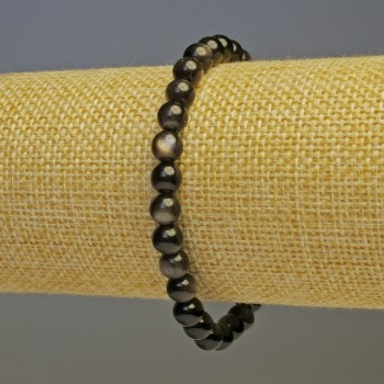 Bracelet argenté en obsidien à boules lisses de 6 mm, longueur 18 cm, élastique
