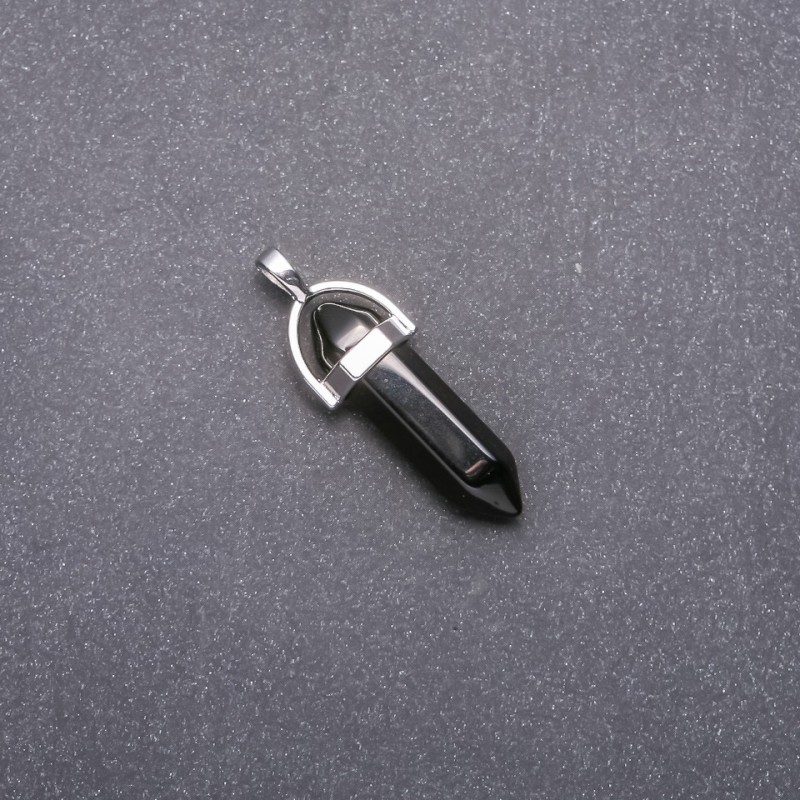 Pendentif hexagonal en agate noire 39×32×9 mm