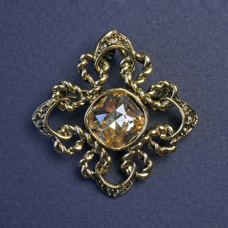 Broche-pendentif Accent avec cristal jaune et strass blancs 40 mm +