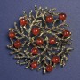 Broche-pendentif « Branches » avec cornaline, métal doré 60 mm+