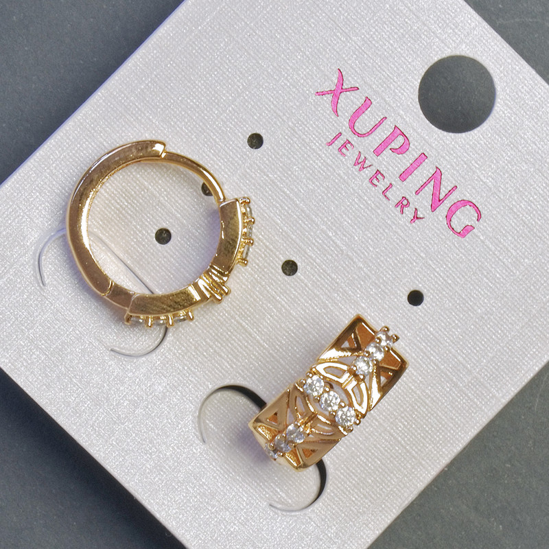 Boucles d'oreilles Xuping 16×7 mm «or 18K» avec strass blancs