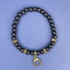 Bracelet en shungite, diamètre environ 6 mm, avec inserts métalliques, longueur environ 18 cm, élastique