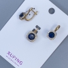Ensemble Xuping : pendentif et boucles d'oreilles avec strass blancs et cristal bleu, doré 18K
