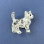 Broche Chat, strass noirs, blanc et noir, métal doré, 27 × 28 mm+