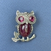 Broche-pendentif Hibou, strass roses, pierre violette, métal argenté, diamètre 25 mm +-, longueur 34 mm +-