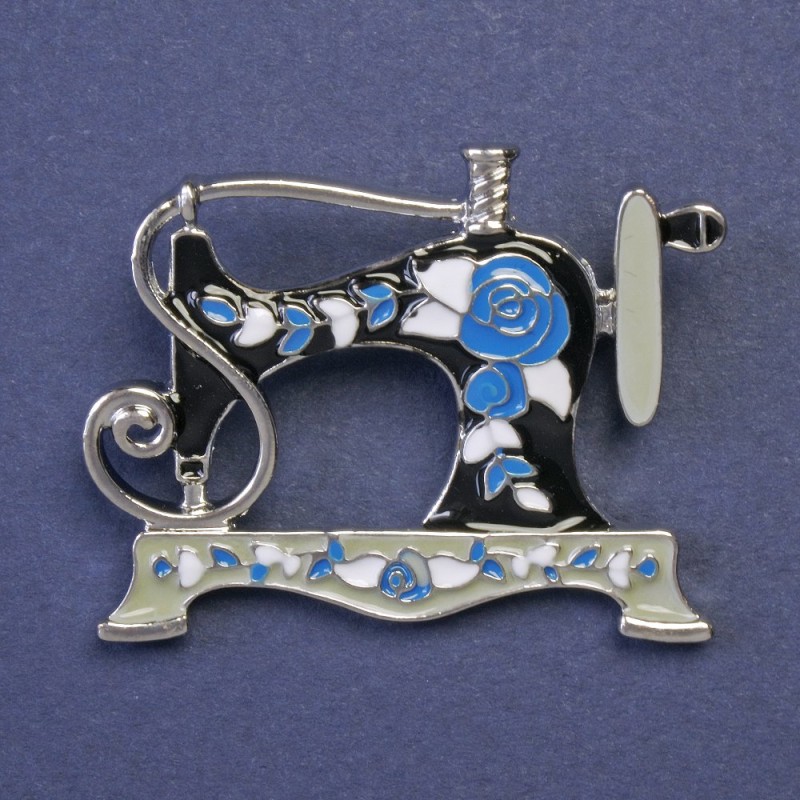 Broche «Machine à coudre» argenté émaillé 30×38 mm+