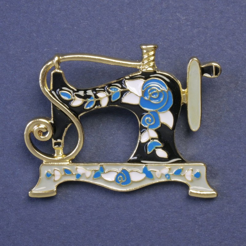 Broche machine à coudre émaillée couleur métal doré 30×38 mm+