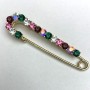 Broche-épingle pour manteau avec strass multicolores, 72 × 18 mm, couleur dorée