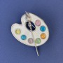 Broche Palette multicolore œil-de-chat émail métal argenté 39×32 mm+