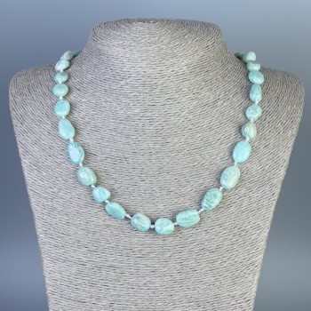 Collier en amazonite galetée, diamètre 9–11 × 9–10 mm, longueur d'environ 45 cm, avec fermoir