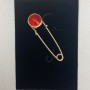 Broche-épingle avec cristal rouge, métal doré, 36×12 mm+