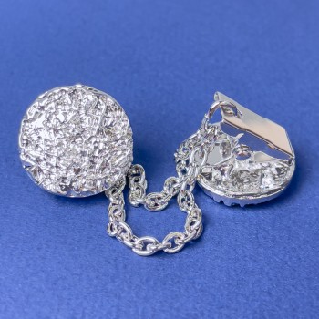 Broche pour cardigan en métal argenté, diamètre décoratif d'environ 20 mm, chaîne de 9 cm