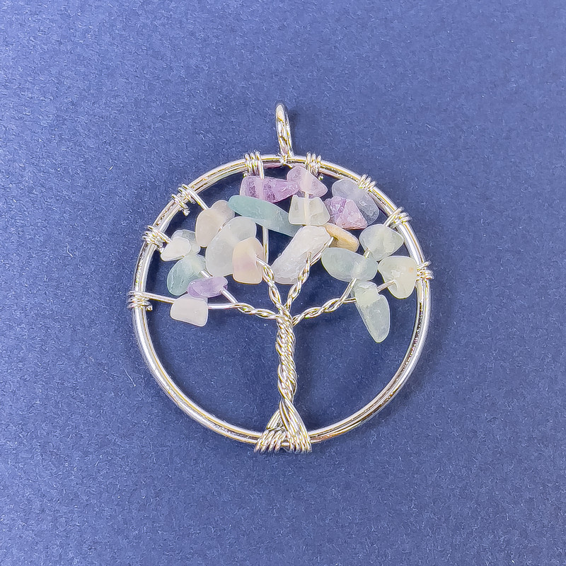 Pendentif Arbre de vie en fluorite, pierre naturelle 31×36 mm+