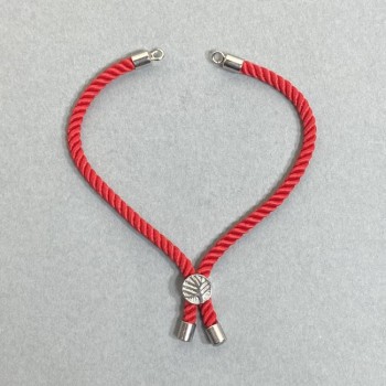 Base de bracelet en textile, diamètre 5,5 mm ± couleur rouge avec insertion métallique, diamètre 8 mm ± métal argenté, longueur 10,5 cm+