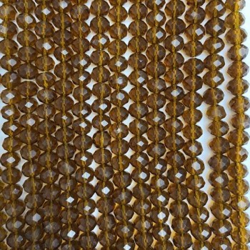 Perles en cristal tchèque sur fil brun transparent facetté, rondelle, diamètre 8x6 mm, longueur environ 40 cm