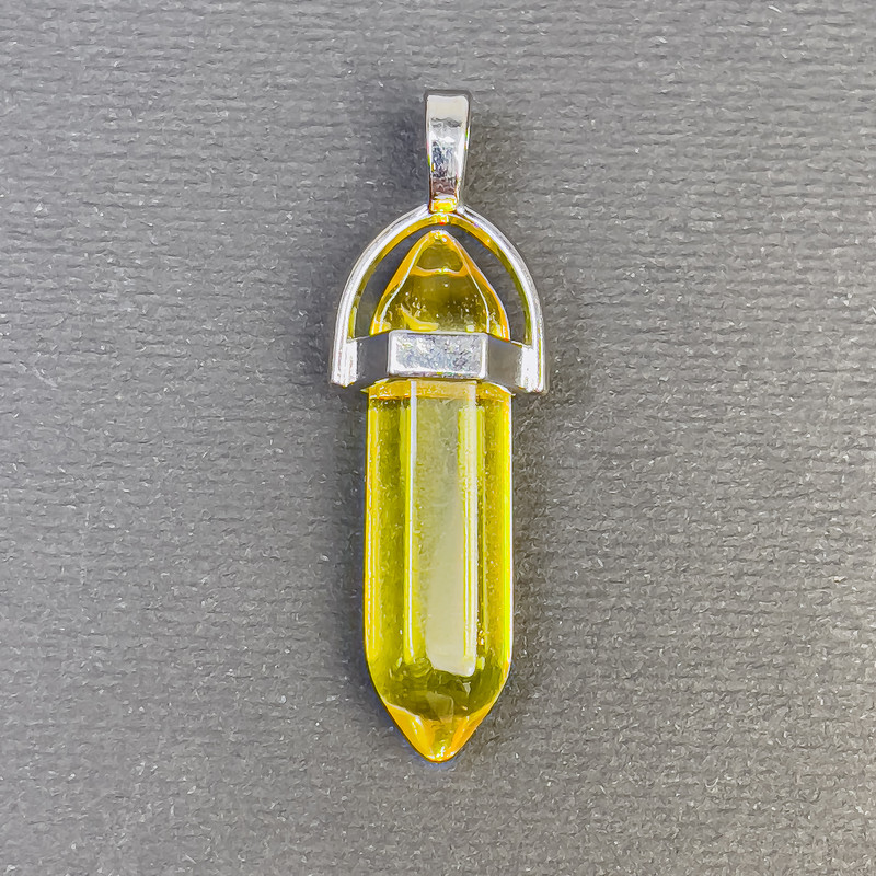 Pendentif hexagonal en verre jaune — boule de cristal 8×31×41 mm+