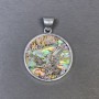 Pendentif Aigle en haliotis, métal argenté, diamètre 32 mm+