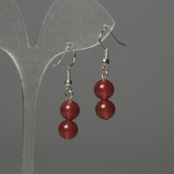 Boucles d'oreilles en cornaline — boules de 8 mm, longueur environ 35 mm