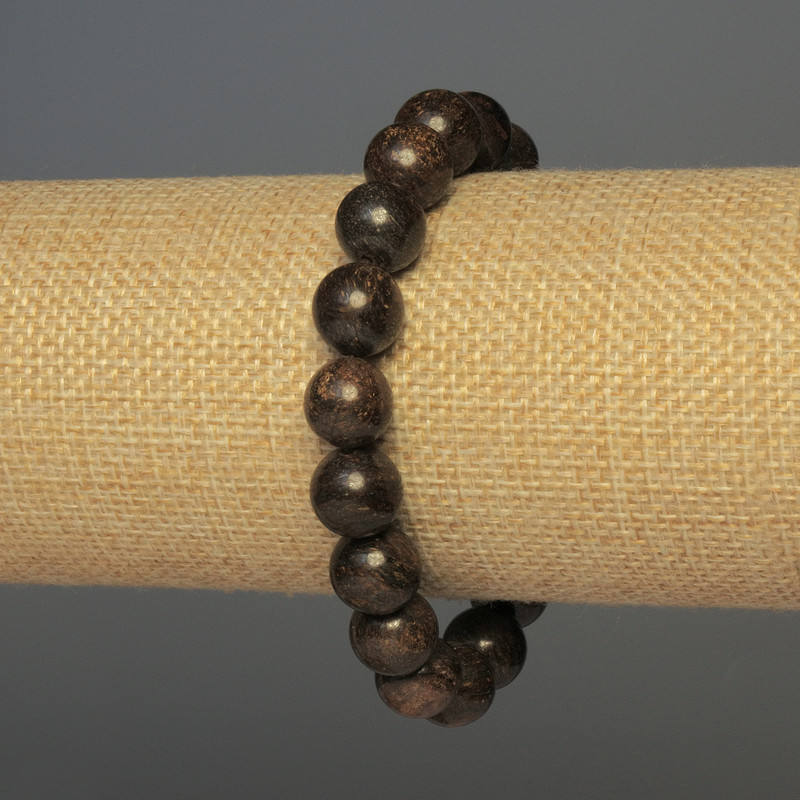 Bracelet en bronzite, perles lisses, diamètre 10 mm ±, longueur 18 cm ±, élastique